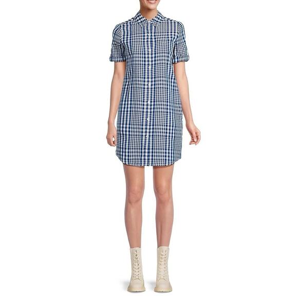 Theory Women’s Mayvine Dillon Plaid Shirt Dress size 0 Blue - Picture 1 of 10